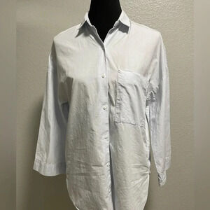 Zara Quarter Sleeve Light Powder Blue Button Down  Top SMALL